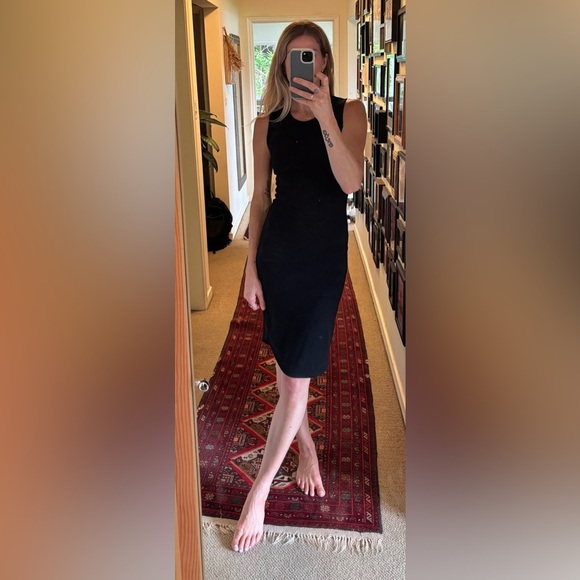 Wilfred Aritzia Black Knit Woven Crochet Sleeveless Contour Bodycon Midi Dress - Picture 3 of 11